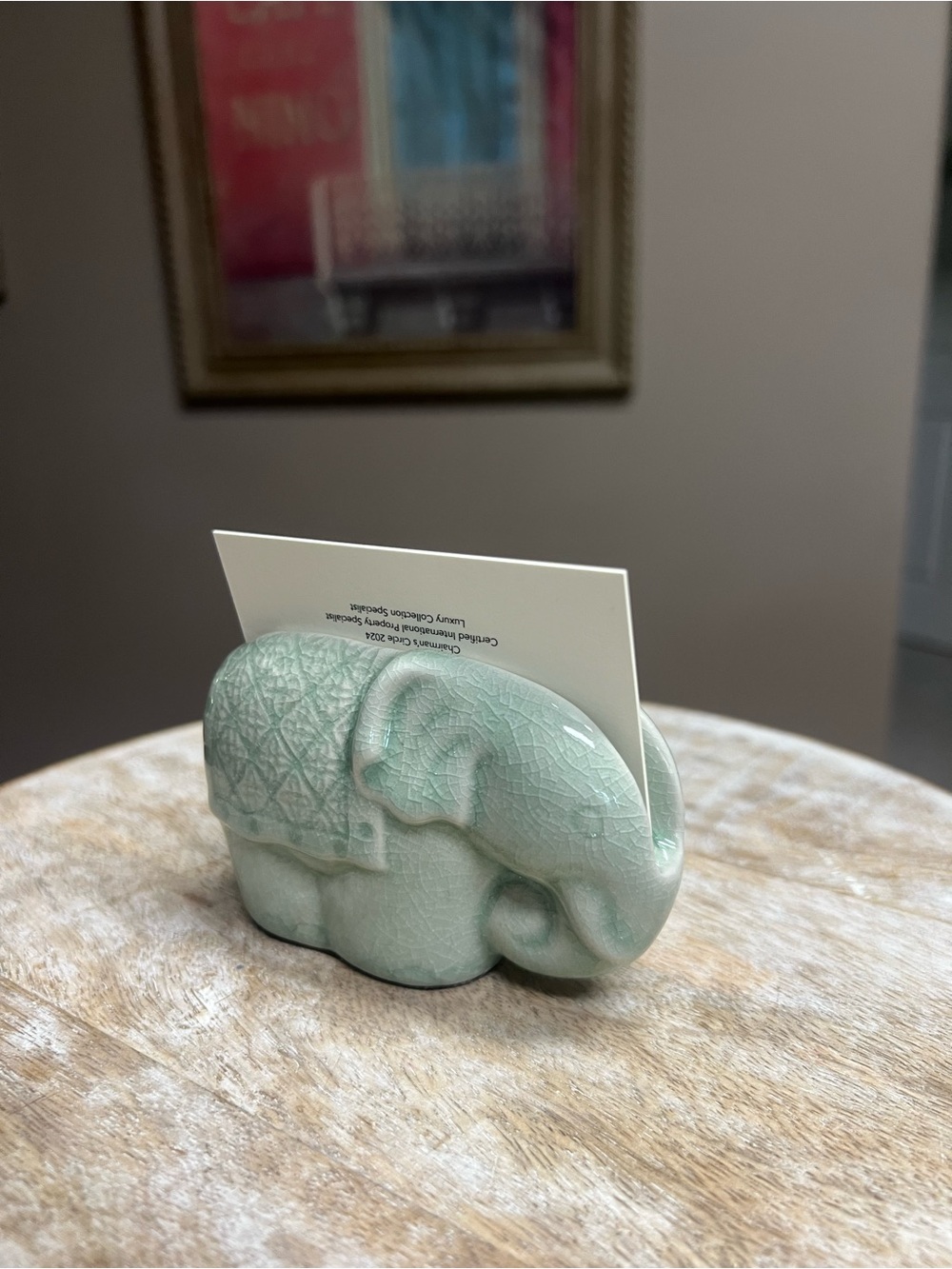 🐘Pier 1 Imports Celadon Ceramic Elephant Business Card Holder